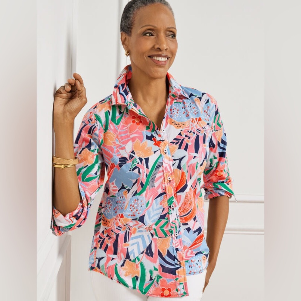 Talbots Cotton button front shirt - marvelous floral multicolor Size S
